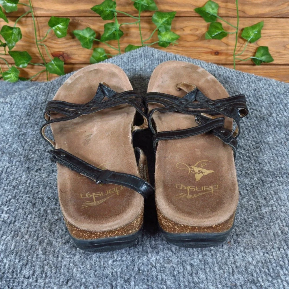 Dansko Roslyn Women Strappy Thong Sandal Size‎ 39 Casual Comfort Black Leather